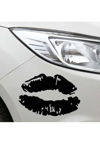 Sticker Auto Bisous Rouge à Lèvres Noir