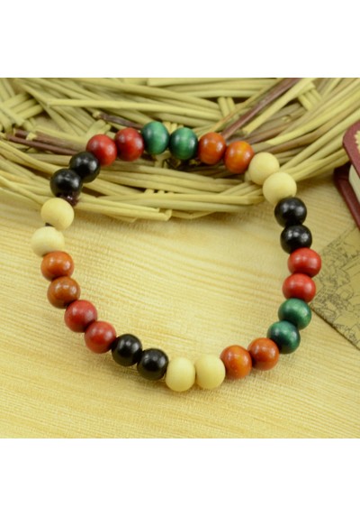 Bracelet Ethnique Perles de Bois Multicouleur
