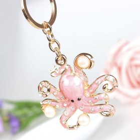 Porte-Clés Pieuvre Poulpe Rose avec "Perles" et Strass