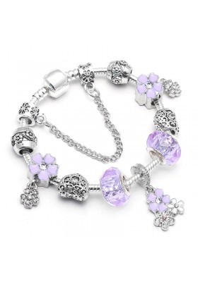 Bracelet Charms Style Pandora Violet Fleurs 