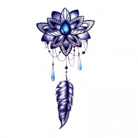 Tatouage Temporaire Ephémère Fleur Lotus Bleue avec Plume